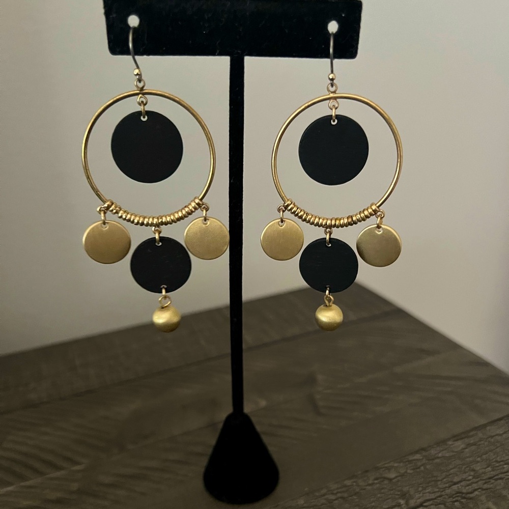 Lucky Brand Gold and Black Chandelier Earrings